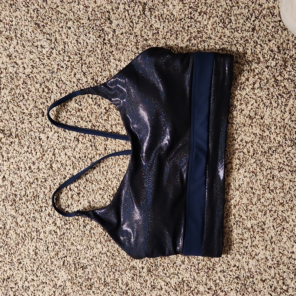 Zyia Active Twilight Luxe Sports Bra Padded Blue Glitter Sparkle Size L Large